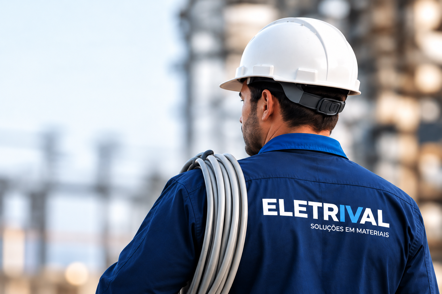 Profissional Eletrival carregando cabos